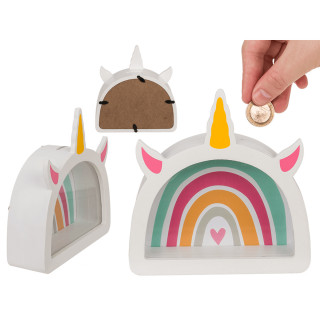 Pușculiță din lemn - cadru "Curcubeu unicorn"
