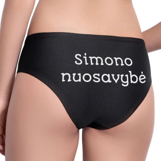 Moteriški apatiniai su spauda nugaroje "Nuosavybė" su Jūsų pasirinktu vardu
