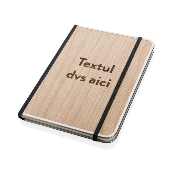 Caiet A5 cu copertă din lemn "TREELINE", cu textul tău personalizat