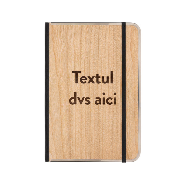 Caiet A5 cu copertă din lemn "TREELINE", cu textul tău personalizat