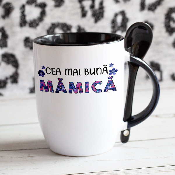 Cană cu lingură "Cea mai bună mămică" Cană cu lingură "Cea mai bună mămică"