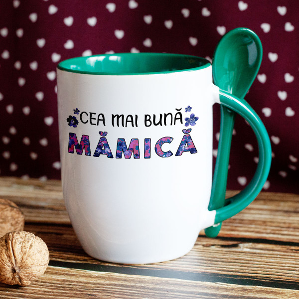 Cană cu lingură "Cea mai bună mămică" Cană cu lingură "Cea mai bună mămică"