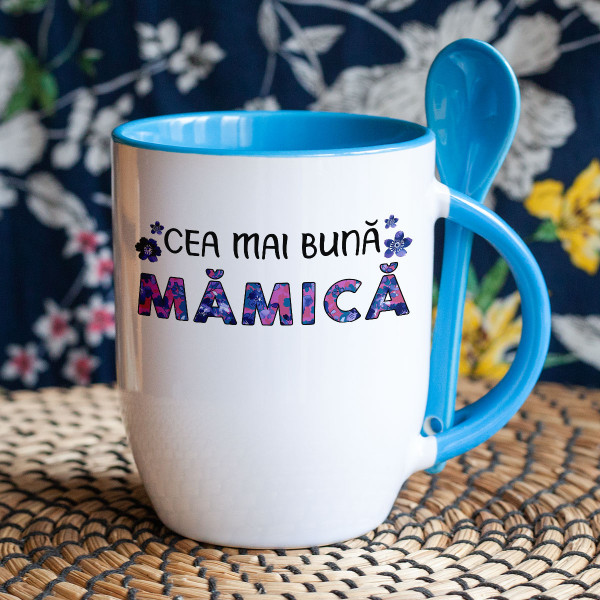 Cană cu lingură "Cea mai bună mămică" Cană cu lingură "Cea mai bună mămică"