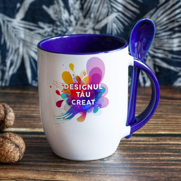 Cană cu lingură și designul tău personalizat Cană cu lingură și designul tău personalizat