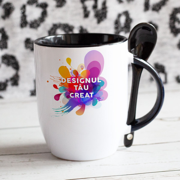 Cană cu lingură și designul tău personalizat Cană cu lingură și designul tău personalizat