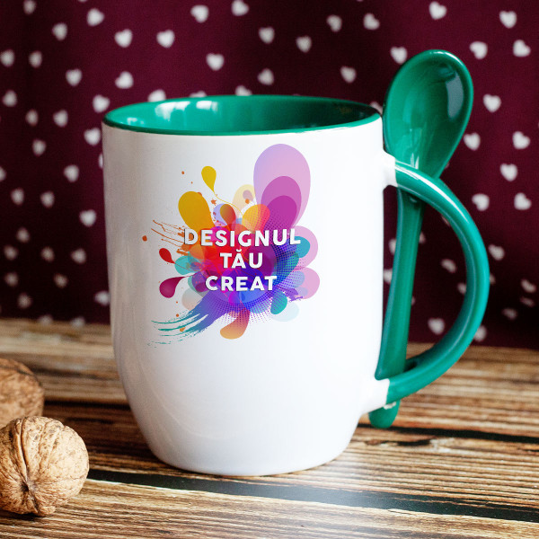 Cană cu lingură și designul tău personalizat Cană cu lingură și designul tău personalizat