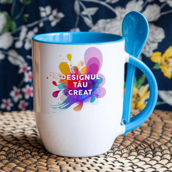 Cană cu lingură și designul tău personalizat Cană cu lingură și designul tău personalizat