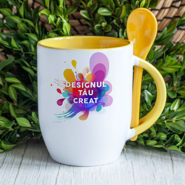 Cană cu lingură și designul tău personalizat Cană cu lingură și designul tău personalizat