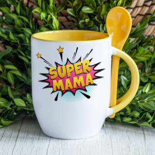 Cană cu lingură "Super mama"