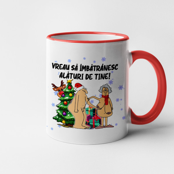 Cană de Crăciun "Vreau să îmbătrânesc alături de tine"