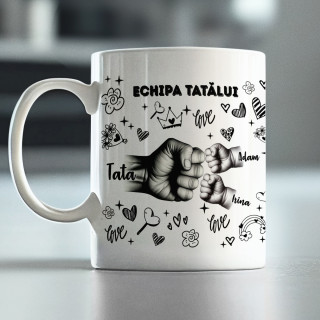 Cană "Echipa tatălui" cu numele copiilor personalizate