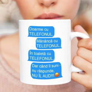 Cană "Întotdeauna cu telefonul"