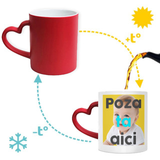 Cană roșie magică "Heart" cu fotografia aleasă de tine