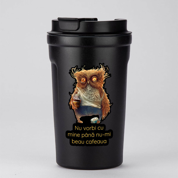 Cană termo din metal "Până îmi beau cafeaua" (400ml)