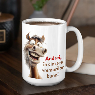 Cană XL "în cinstea vremurilor bune" cu numele ales de tine (450ml)