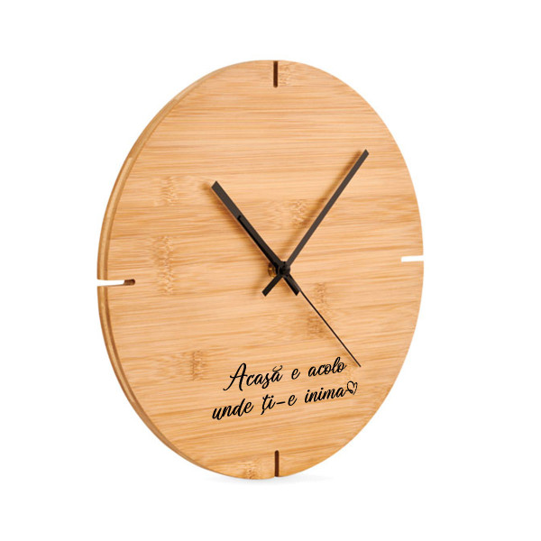 Ceas de perete din bambus "Acasă e acolo unde ți-e inima"