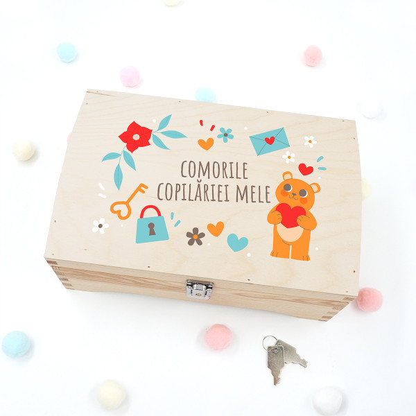Cutie de lemn pentru suveniruri "Comorile copilăriei mele"