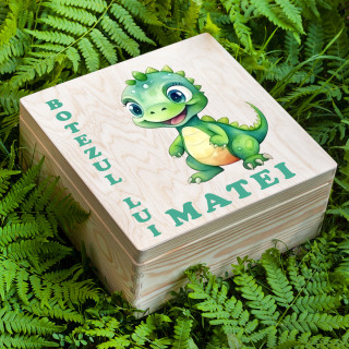 Cutie din lemn "Botezul micului dragon" cu nume personalizat (30x30cm)