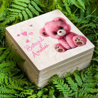 Cutie din lemn "Botezul ursulețului" cu nume personalizat (30x30cm)