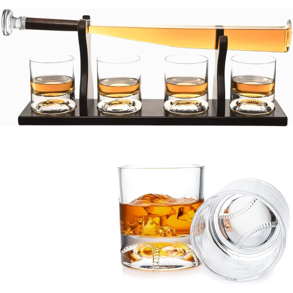 Set decantor cu suport și 4 pahare "Baseball bat"