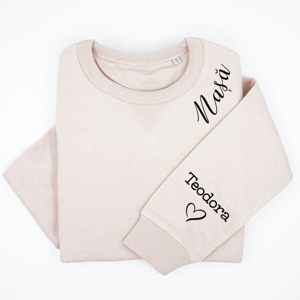 Hanorac UNISEX pastel "Sully" "Nașă" cu numele copiilor pe mânecă Hanorac UNISEX pastel "Sully" "Nașă" cu numele copiilor pe mânecă