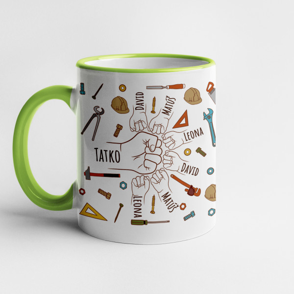 Cană "Micuțele ajutoare ale tatălui" cu numele copiilor personalizate