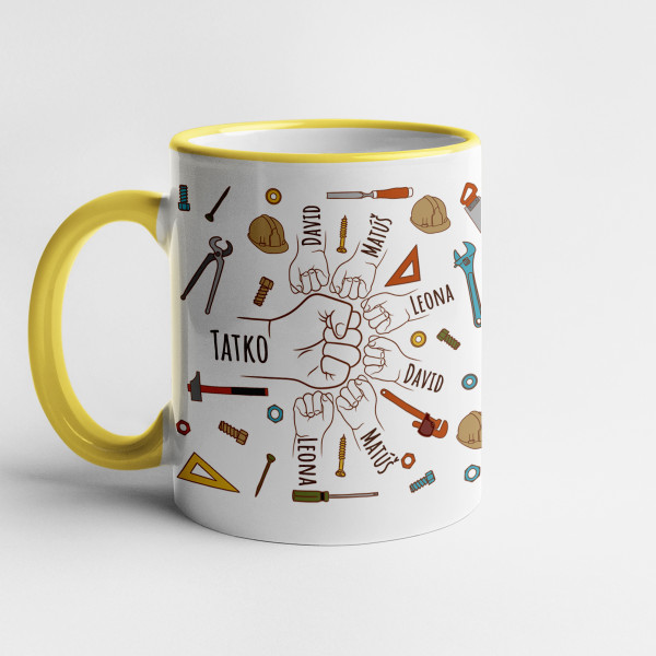 Cană "Micuțele ajutoare ale tatălui" cu numele copiilor personalizate
