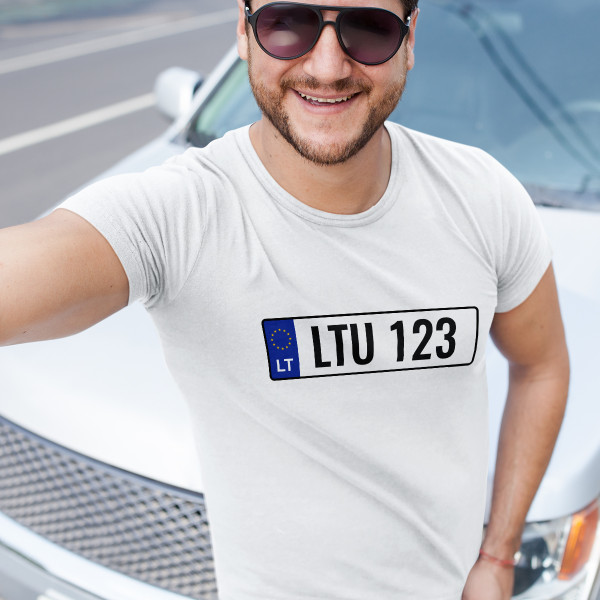 Marškinėliai "Automobilio numeris" su Jūsų pasirinktu valstybiniu numeriu Marškinėliai "Automobilio numeris" su Jūsų pasirinktu valstybiniu numeriu