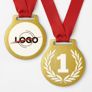 Medalie metalică cu numărul ales de tine și un logo pe cealaltă parte