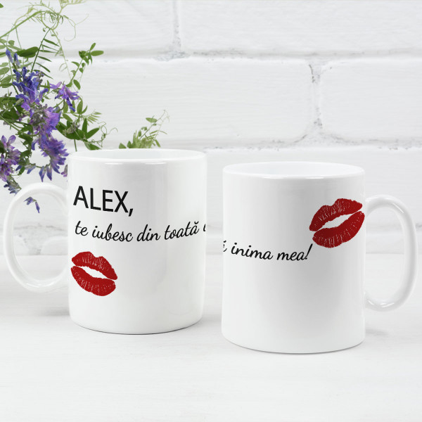 Mug "Din toată inima mea cu numele ales de dvs." Mug "Din toată inima mea cu numele ales de dvs."