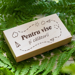 Cutie de bani din lemn "Pentru vise și călătorii" Cutie de bani din lemn "Pentru vise și călătorii"