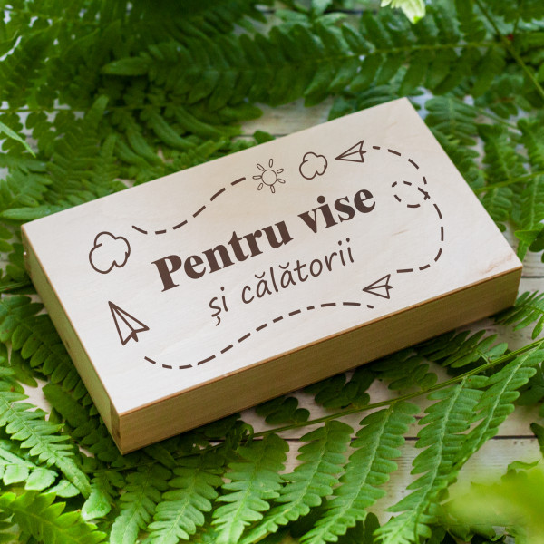 Cutie de bani din lemn "Pentru vise și călătorii"
