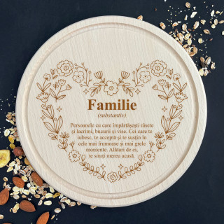 Placă de tăiat rotundă gravată "Familie"