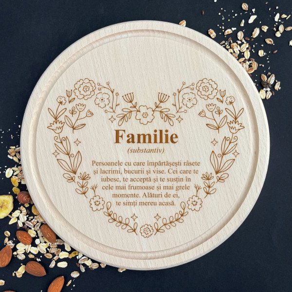 Placă de tăiat rotundă gravată "Familie" Placă de tăiat rotundă gravată "Familie"