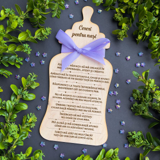 Placă din lemn gravată "Cereri pentru nași"