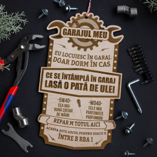 Placă din lemn gravată "Garajul meu"