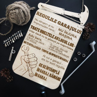 Placă din lemn gravată "Reguli de garaj"
