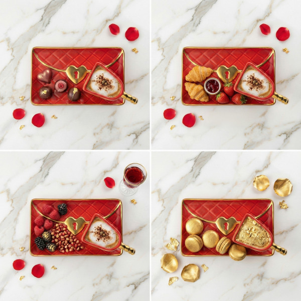 Cană "Poșetă" cu farfurioară și lingură în formă de inimă