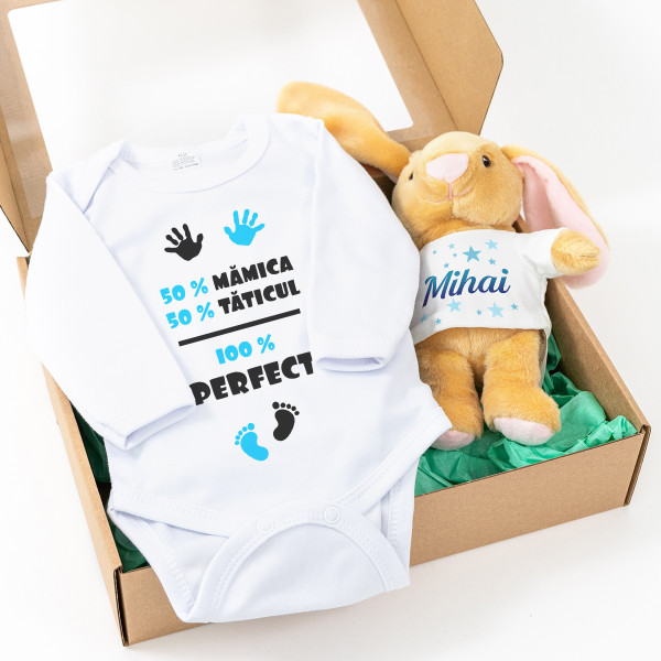 Set cadou pentru bebeluși „Băiatul perfect 100%”