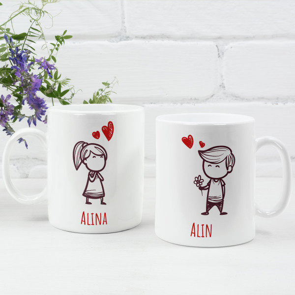 Set de căni pentru cuplu „In love” cu numele alese de dvs. Set de căni pentru cuplu „In love” cu numele alese de dvs.