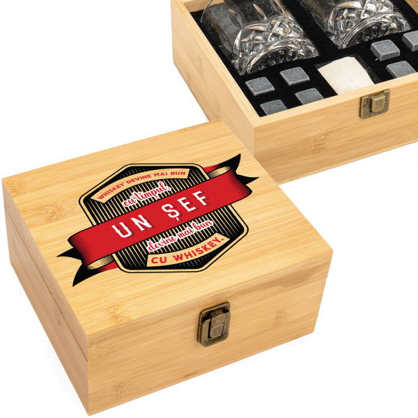 Set de pahare de whisky de lux într-o cutie de bambus "BOSS"
