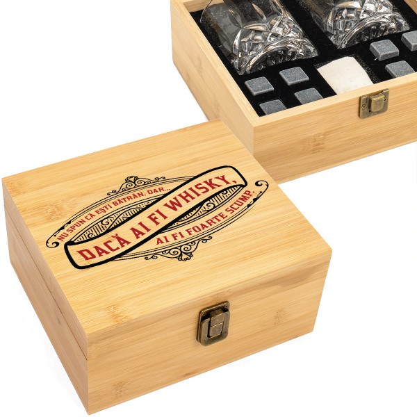 Set de pahare de whisky de lux într-o cutie de bambus "Whisky scump"