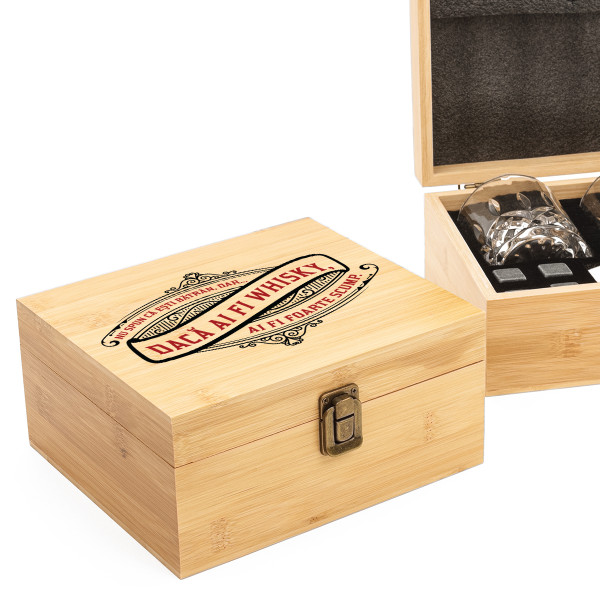 Set de pahare de whisky de lux într-o cutie de bambus "Whisky scump"