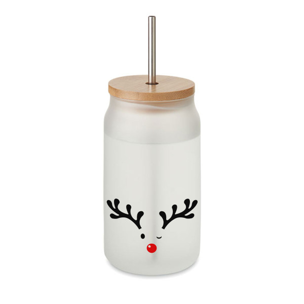 Borcan de sticlă cu pai metalic "Micul elan", 400ml