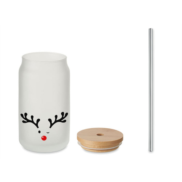 Borcan de sticlă cu pai metalic "Micul elan", 400ml