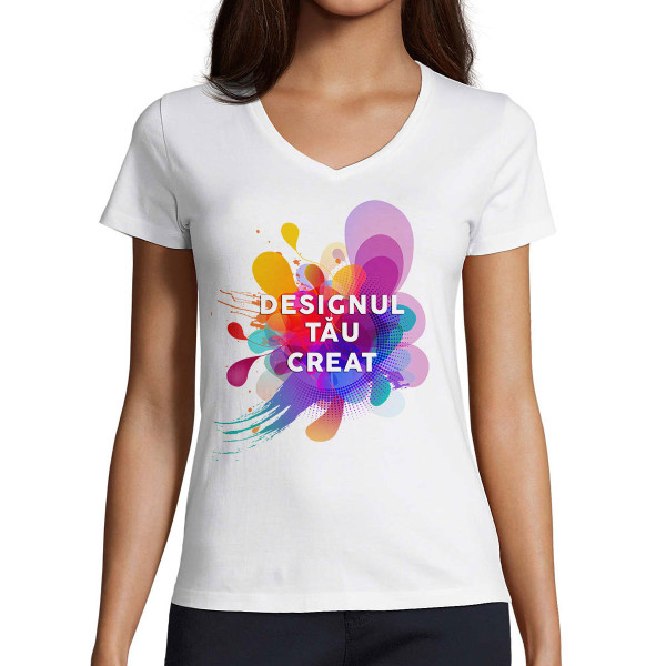 Tricou cu decolteu în V pentru femei cu designul tău personalizat Tricou cu decolteu în V pentru femei cu designul tău personalizat
