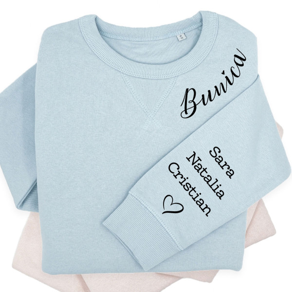 Tricou pastel „Sully” pentru femei "Bunica" cu numele copiilor pe mânecă Tricou pastel „Sully” pentru femei "Bunica" cu numele copiilor pe mânecă