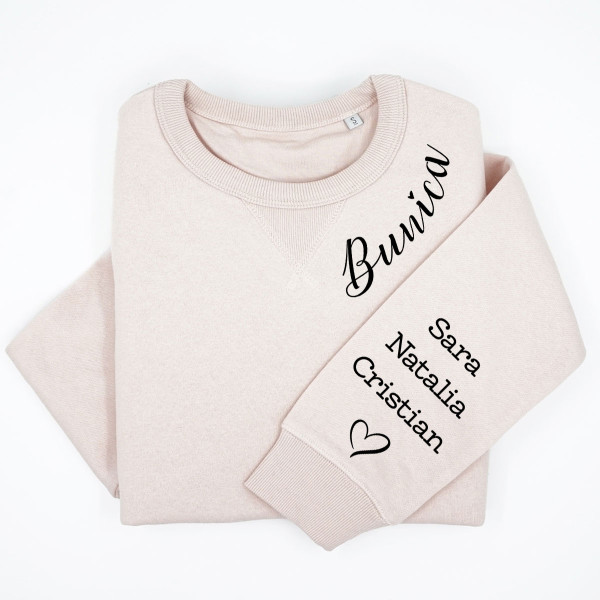 Tricou pastel „Sully” pentru femei "Bunica" cu numele copiilor pe mânecă Tricou pastel „Sully” pentru femei "Bunica" cu numele copiilor pe mânecă