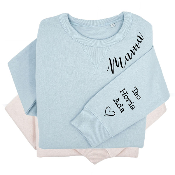 Tricou pastel „Sully” pentru femei "Mama" cu numele copiilor pe mânecă Tricou pastel „Sully” pentru femei "Mama" cu numele copiilor pe mânecă