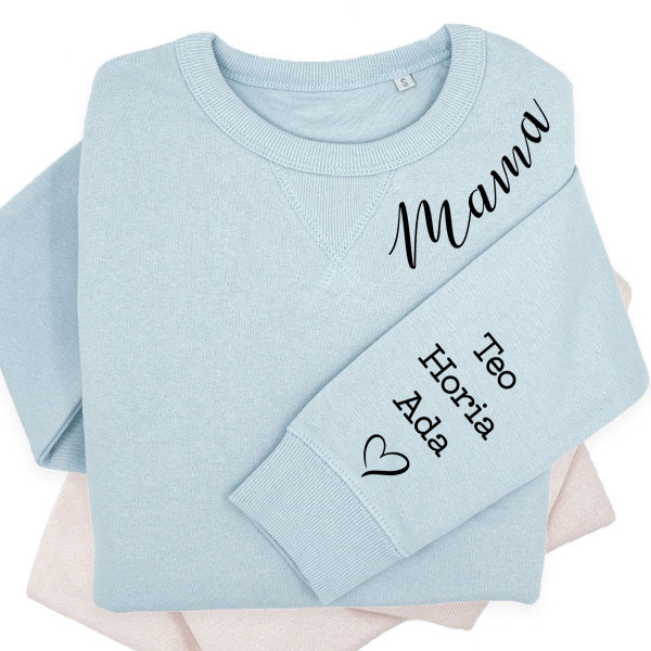 Tricou pastel „Sully” pentru femei "Mama" cu numele copiilor pe mânecă Tricou pastel „Sully” pentru femei "Mama" cu numele copiilor pe mânecă
